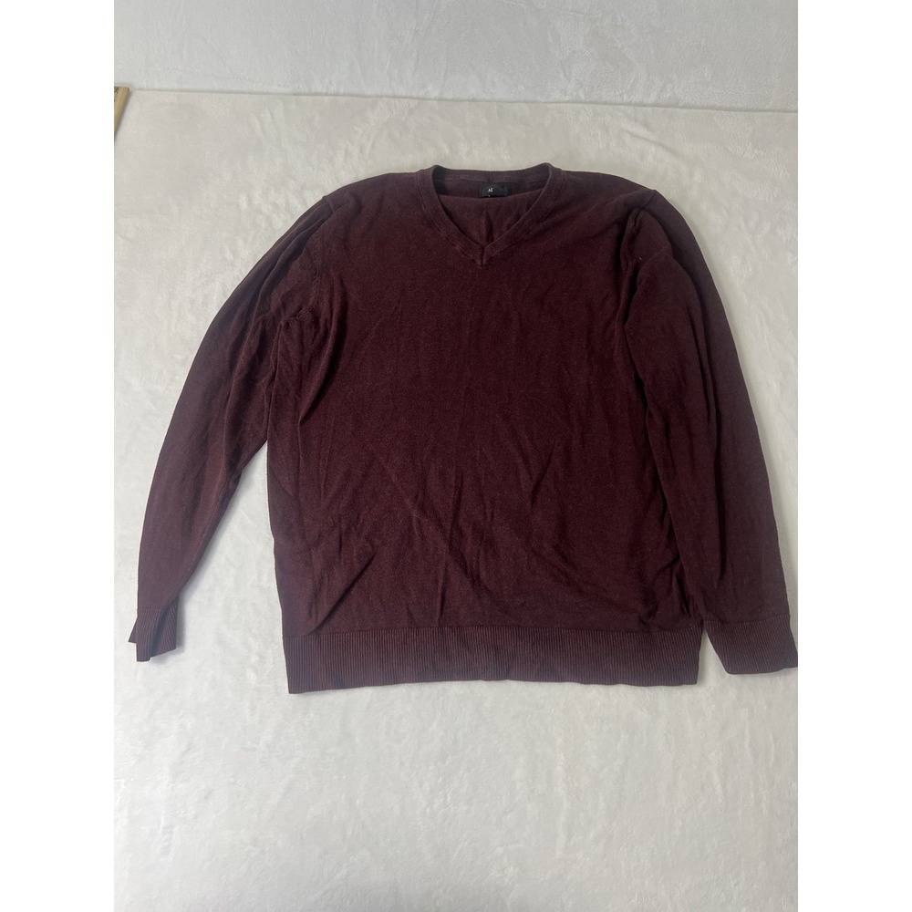 Alfani Mens Sweater Large L Burgundy V Neck Long Sleeve Casual Knit Pullover